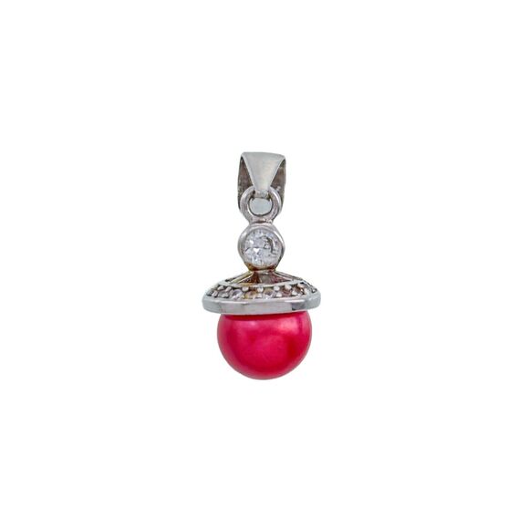 Unbranded Jewelry - Vintage Sterling Silver 925 Cubic Zirconia Pink Pearl Drop Pendant